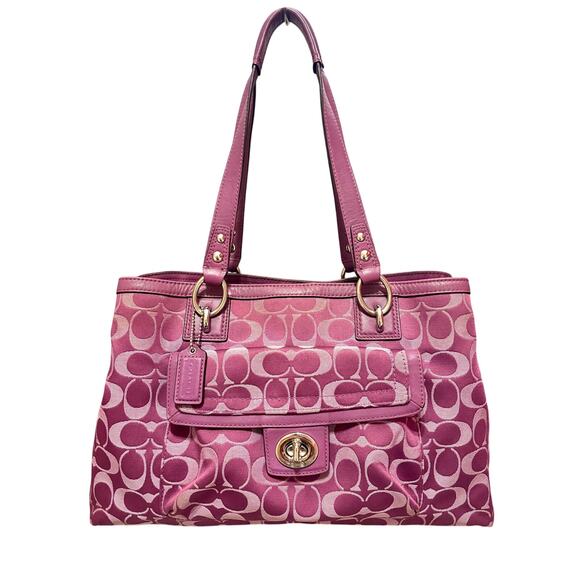 Coach Purple Signature Shoulder Bag Canvas with Leather Trim - Picture 1 of 10